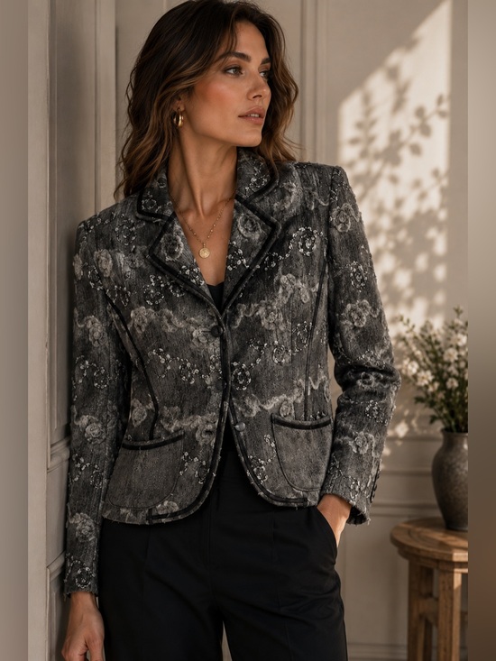Emil Rutenberg Collection Jackets & Blazers - NWT Emil Rutenberg Gray Floral Textured Boutique Blazer Jacket Sz S USA